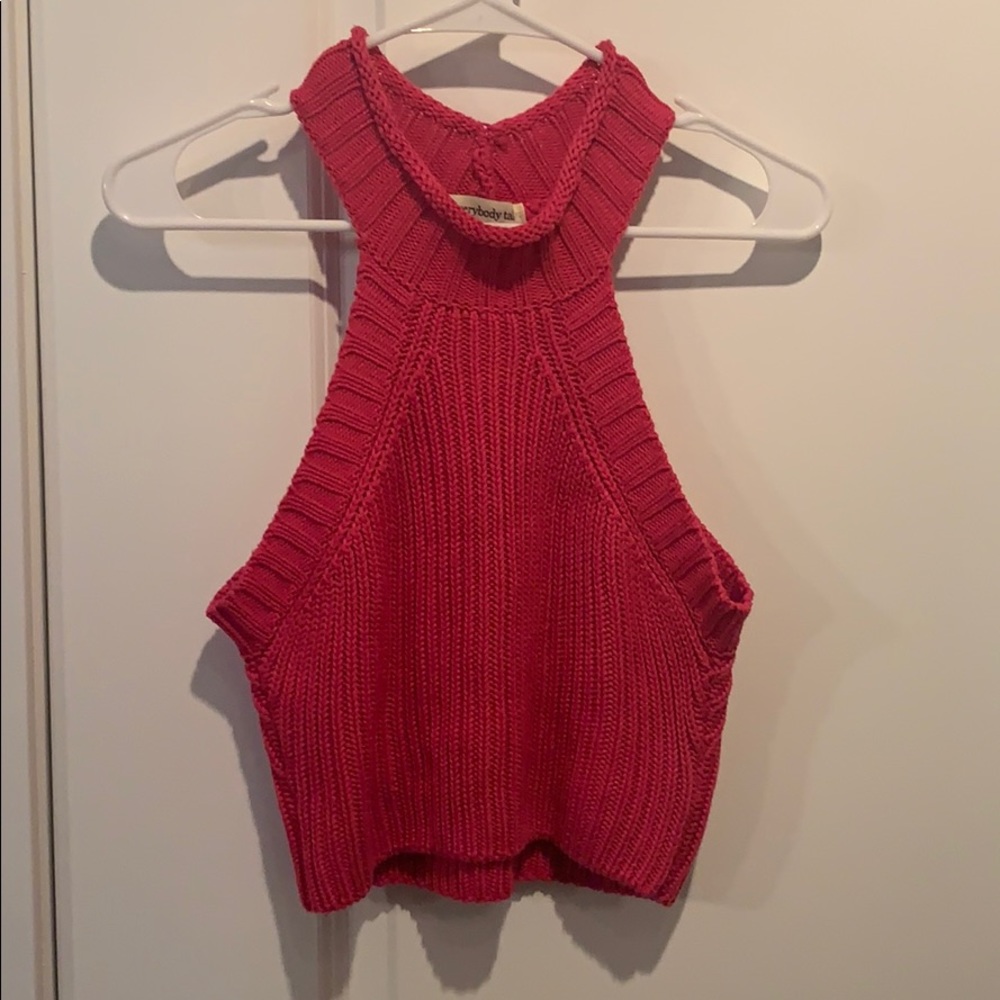 👚 hot pink sweater knit mock neck crop top
